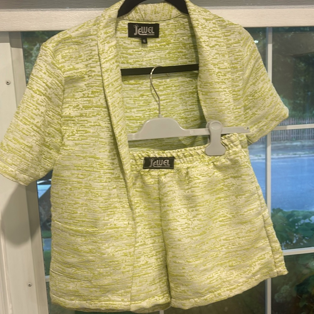 Jewel button down short sleeve shirt and matching shorts set